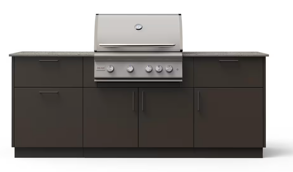 Blaze Sunrise 8-Ft Outdoor Kitchen Island w/ 32-Inch LTE+ Natural Gas Grill in Architectural Bronze w/ Keon Countertop