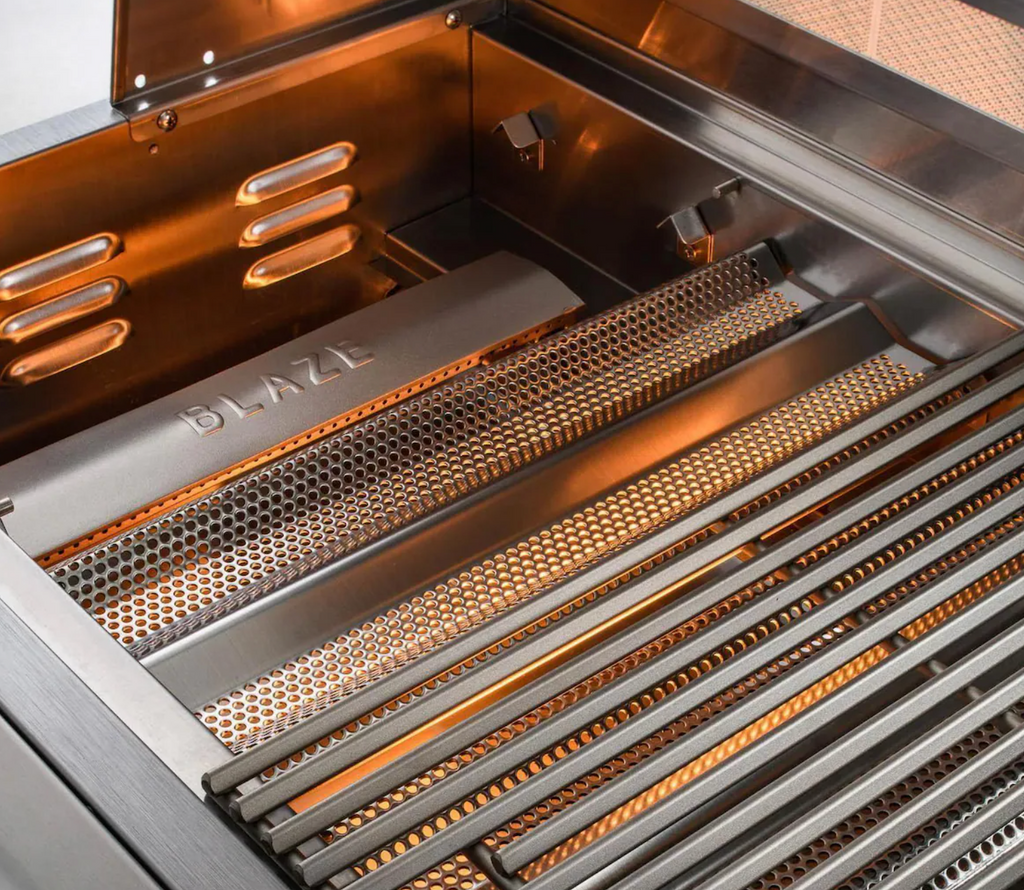 Blaze Sunrise 8-Ft Outdoor Kitchen Island w/ 32-Inch LTE+ Natural Gas Grill in Architectural Bronze w/ Keon Countertop