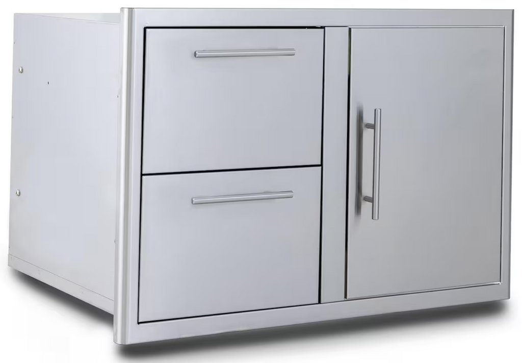 Blaze 32-in Stainless Steel Soft Close Access Door & Double Drawer Combo w/ LED Lighting
