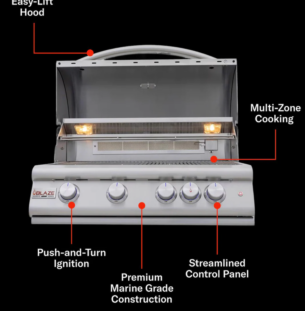 Blaze LTE+ Marine Grade 32" 4-Burner Built-In w/ Lift-Assist Hood & Rear Infrared Burner